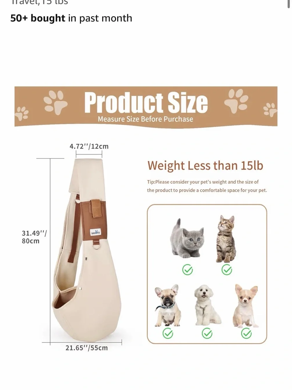 Cream & Brown Crossbody Pet Sling Carrier - Hands-Free Travel Bag